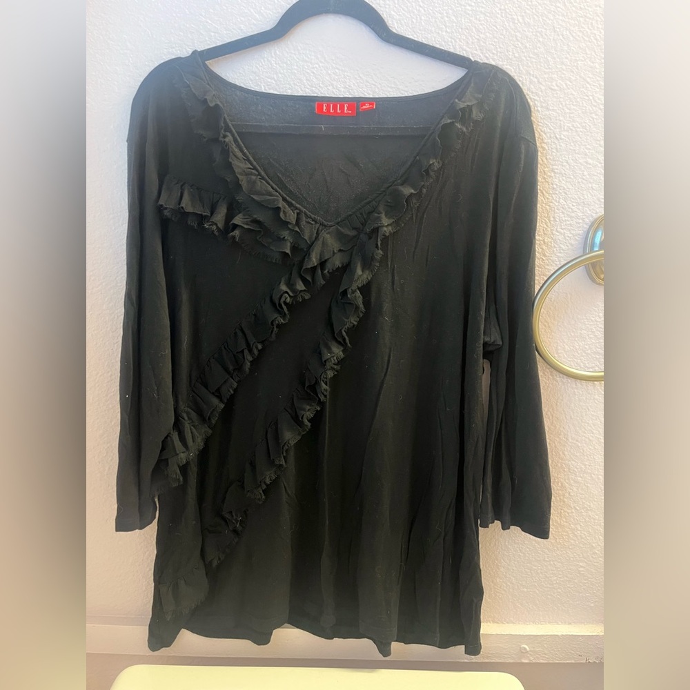 ELLE Women's Black Ruffle Top XL Pre❤️